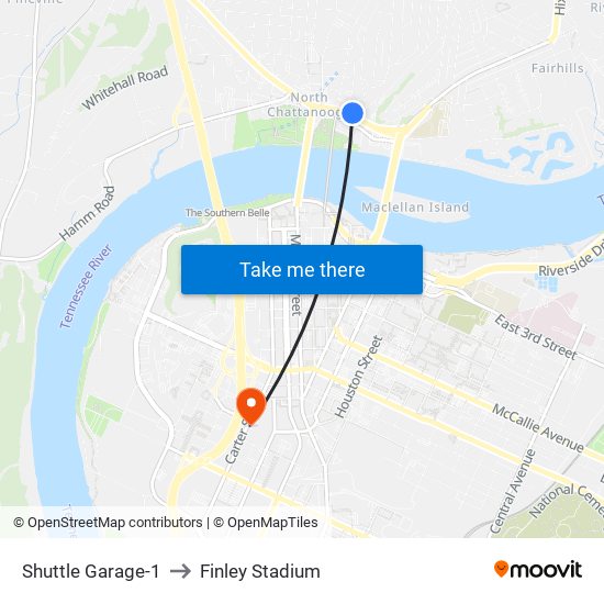 Shuttle Garage-1 to Finley Stadium map