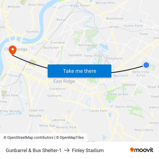 Gunbarrel & Bus Shelter-1 to Finley Stadium map