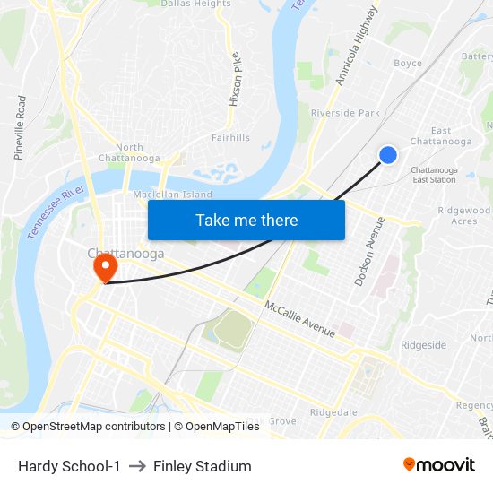 Hardy School-1 to Finley Stadium map