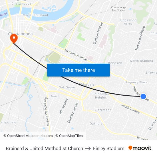 Brainerd & United Methodist Church to Finley Stadium map