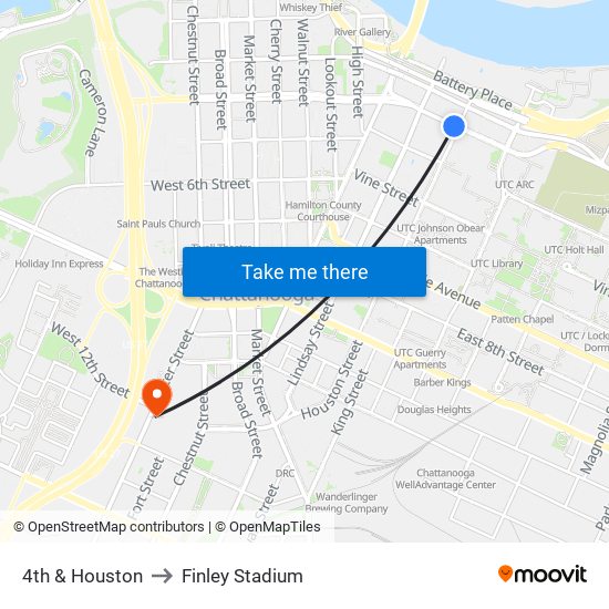 4th & Houston to Finley Stadium map
