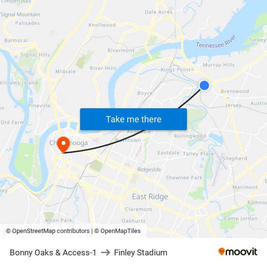 Bonny Oaks & Access-1 to Finley Stadium map