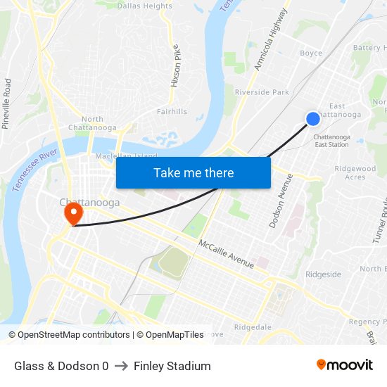 Glass & Dodson 0 to Finley Stadium map