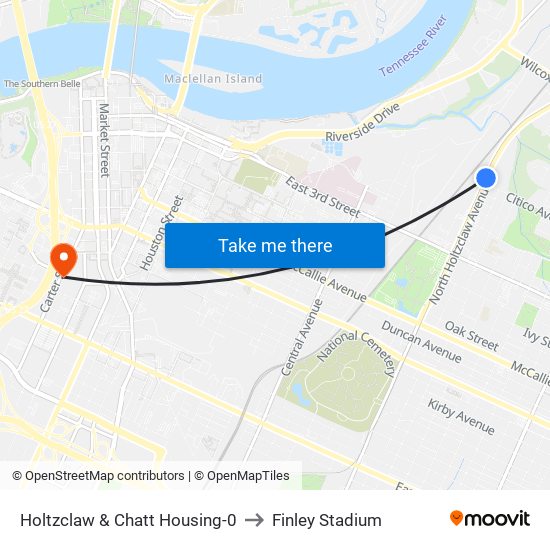 Holtzclaw & Chatt Housing-0 to Finley Stadium map