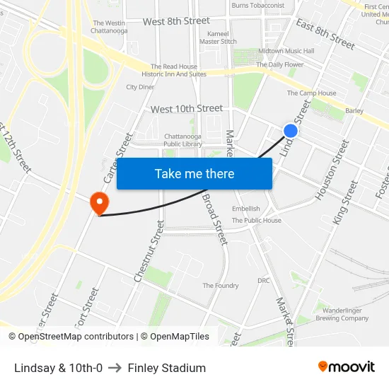 Lindsay & 10th-0 to Finley Stadium map