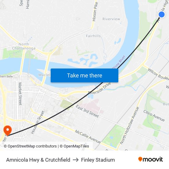 Amnicola Hwy & Crutchfield to Finley Stadium map
