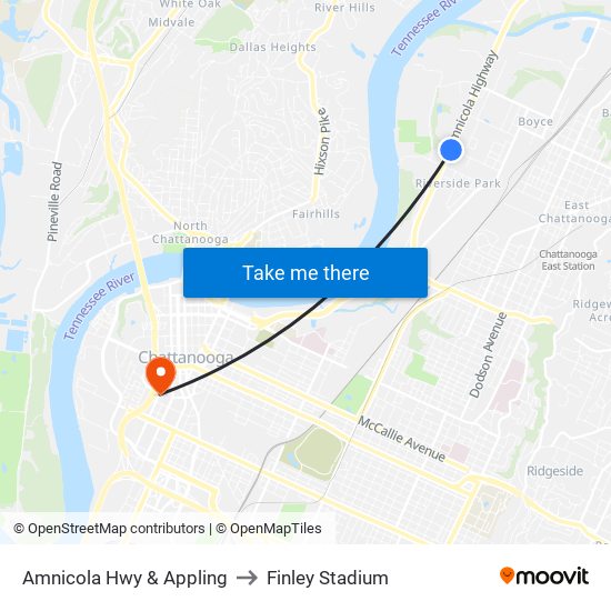 Amnicola Hwy & Appling to Finley Stadium map