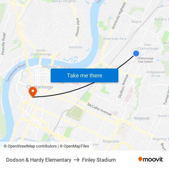 Dodson & Hardy Elementary to Finley Stadium map