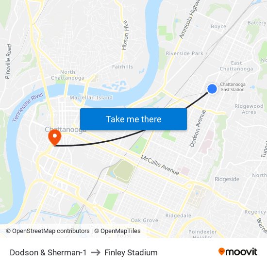 Dodson & Sherman-1 to Finley Stadium map