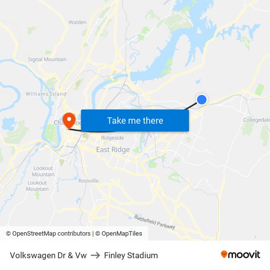 Volkswagen Dr & Vw to Finley Stadium map