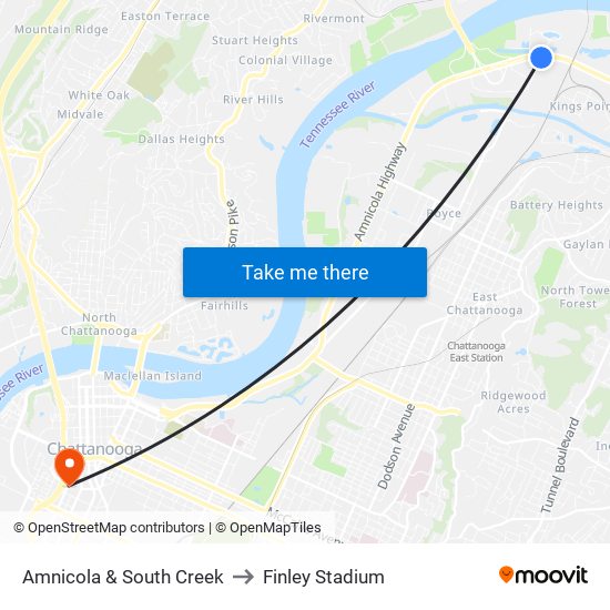 Amnicola & South Creek to Finley Stadium map