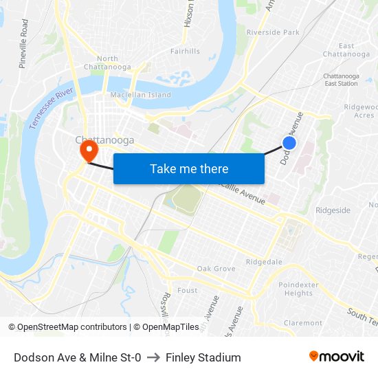 Dodson Ave & Milne St-0 to Finley Stadium map
