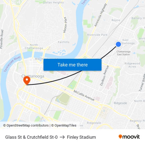 Glass St & Crutchfield St-0 to Finley Stadium map