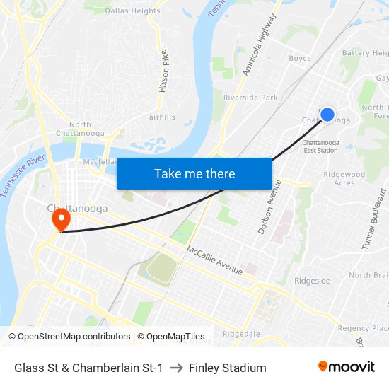 Glass St & Chamberlain St-1 to Finley Stadium map