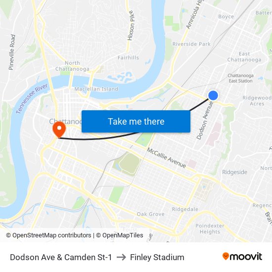 Dodson Ave & Camden St-1 to Finley Stadium map