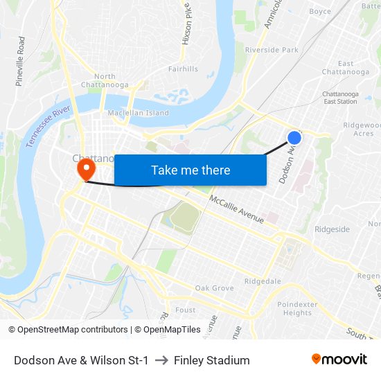 Dodson Ave & Wilson St-1 to Finley Stadium map