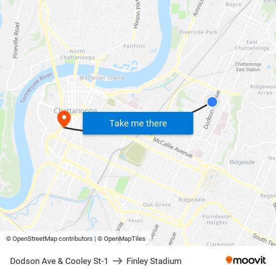 Dodson Ave & Cooley St-1 to Finley Stadium map