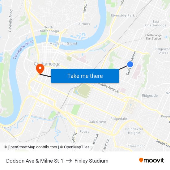 Dodson Ave & Milne St-1 to Finley Stadium map