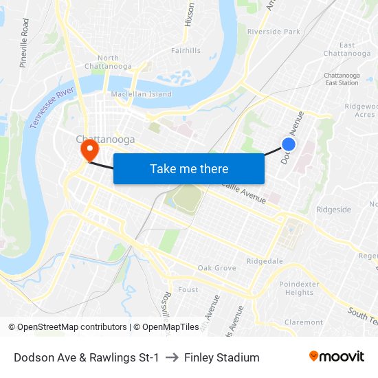 Dodson Ave & Rawlings St-1 to Finley Stadium map