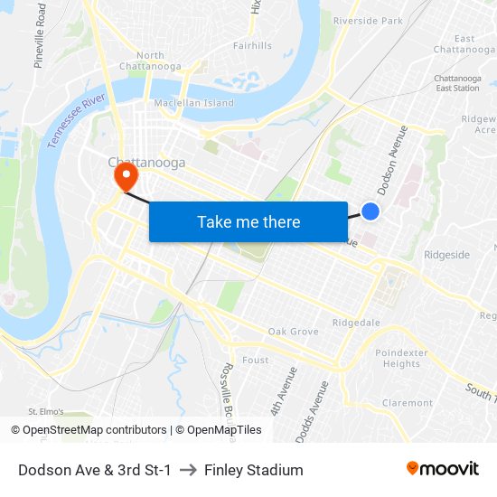 Dodson Ave & 3rd St-1 to Finley Stadium map