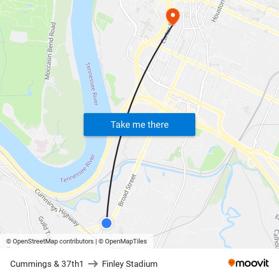 Cummings & 37th1 to Finley Stadium map