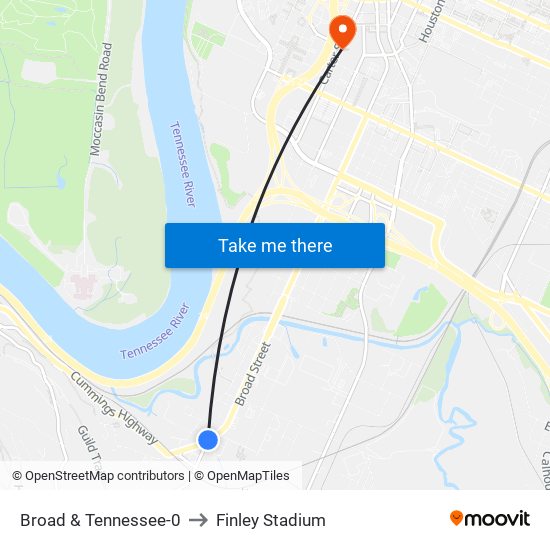 Broad & Tennessee-0 to Finley Stadium map