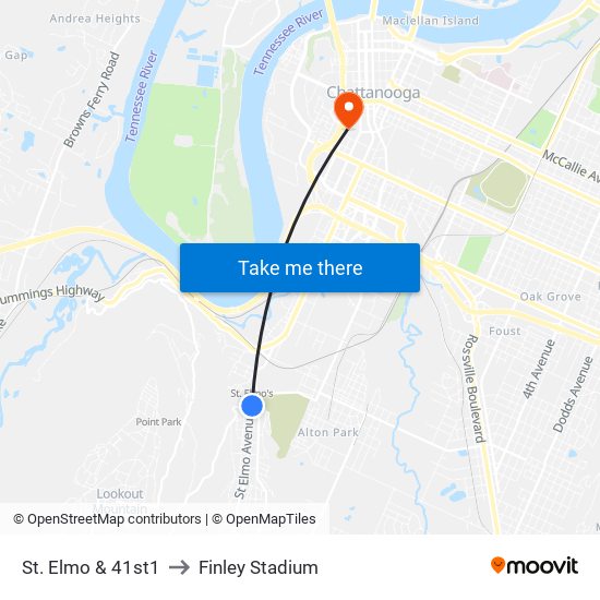 St. Elmo & 41st1 to Finley Stadium map