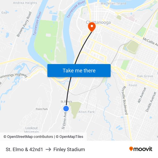 St. Elmo & 42nd1 to Finley Stadium map