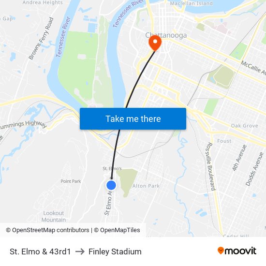 St. Elmo & 43rd1 to Finley Stadium map