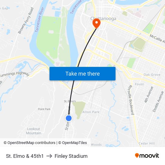 St. Elmo & 45th1 to Finley Stadium map