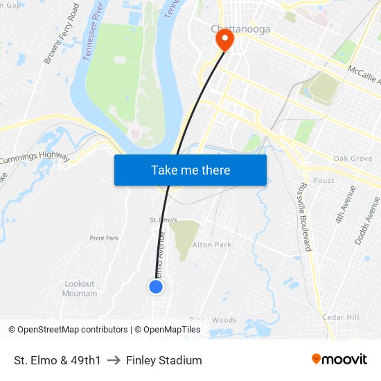 St. Elmo & 49th1 to Finley Stadium map