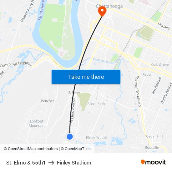 St. Elmo & 55th1 to Finley Stadium map