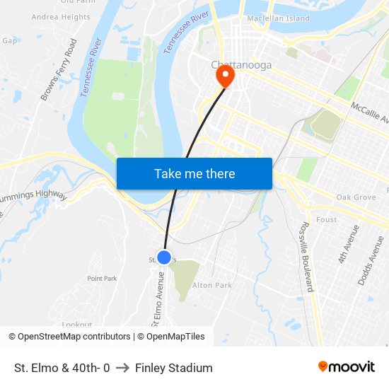 St. Elmo & 40th- 0 to Finley Stadium map