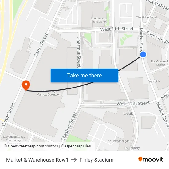 Market & Warehouse Row1 to Finley Stadium map
