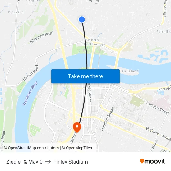 Ziegler & May-0 to Finley Stadium map