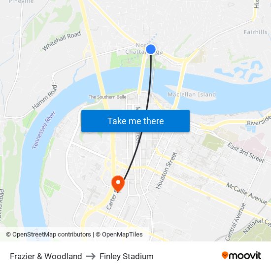 Frazier & Woodland to Finley Stadium map