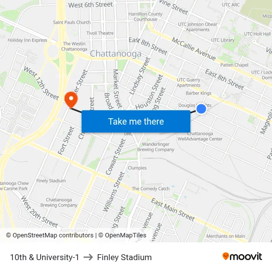 10th & University-1 to Finley Stadium map