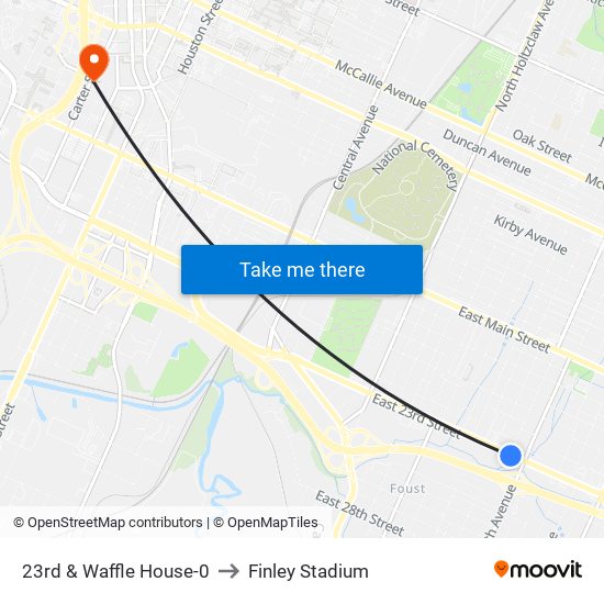 23rd & Waffle House-0 to Finley Stadium map