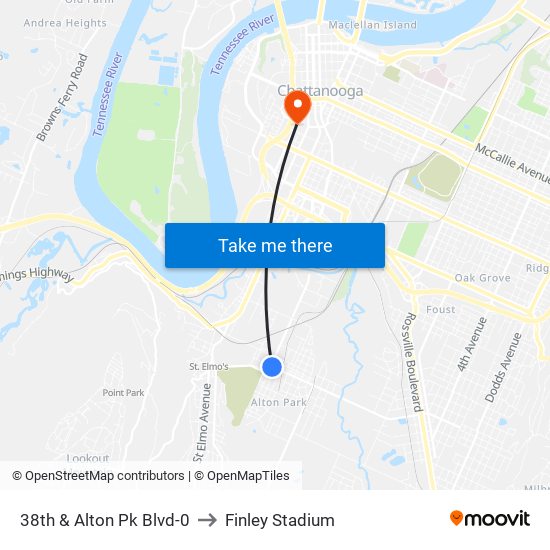 38th & Alton Pk Blvd-0 to Finley Stadium map