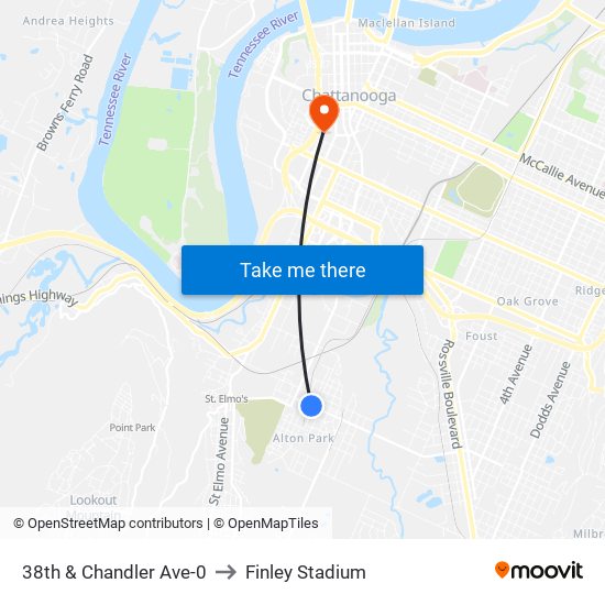 38th & Chandler Ave-0 to Finley Stadium map