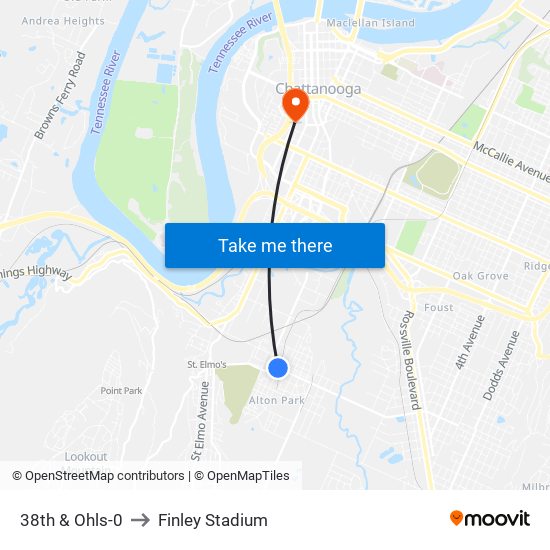 38th & Ohls-0 to Finley Stadium map