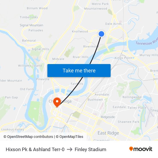 Hixson Pk & Ashland Terr-0 to Finley Stadium map