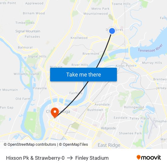 Hixson Pk & Strawberry-0 to Finley Stadium map