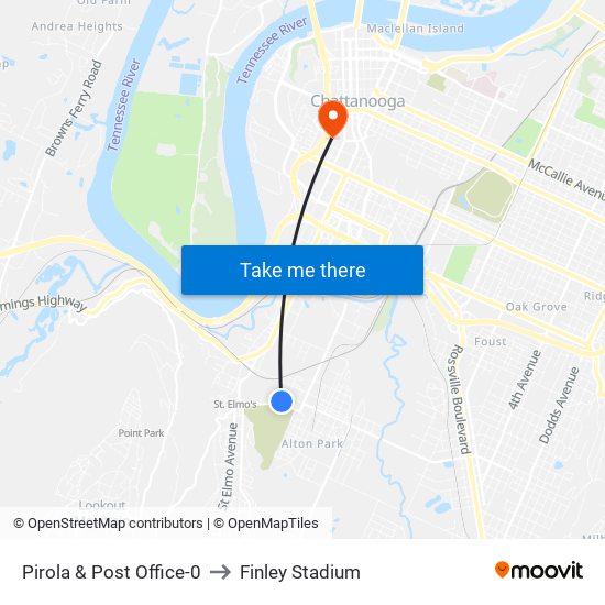Pirola & Post Office-0 to Finley Stadium map