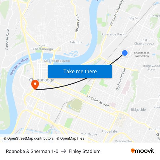 Roanoke  & Sherman 1-0 to Finley Stadium map