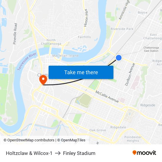 Holtzclaw & Wilcox-1 to Finley Stadium map