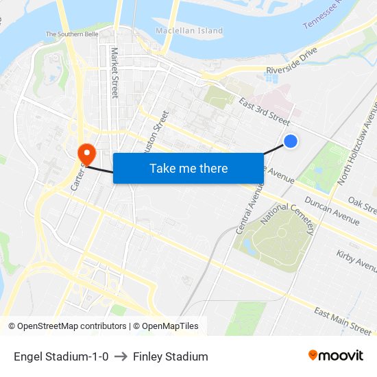 Engel Stadium-1-0 to Finley Stadium map