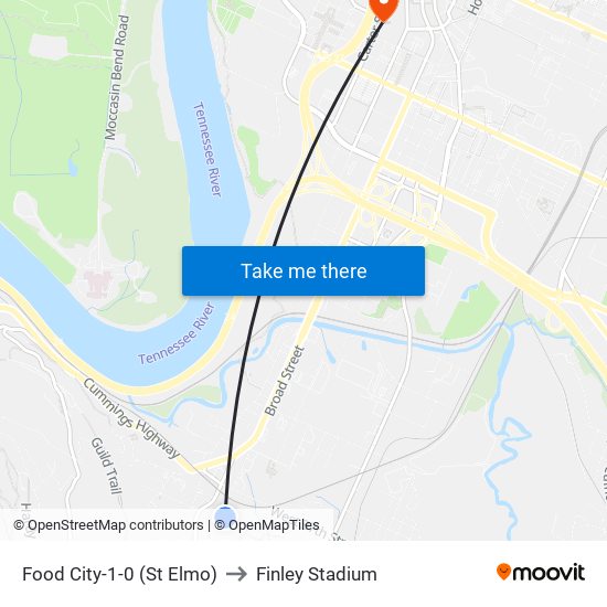 Food City-1-0 (St Elmo) to Finley Stadium map