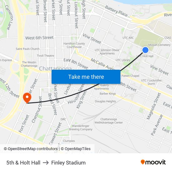 5th & Holt Hall to Finley Stadium map