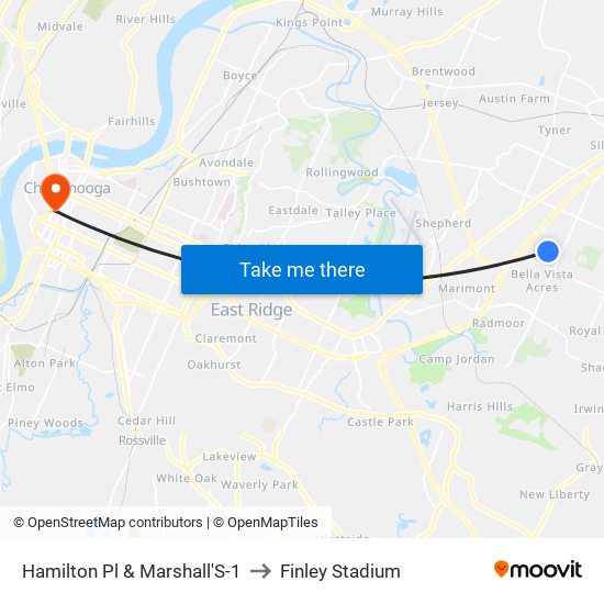 Hamilton Pl & Marshall'S-1 to Finley Stadium map